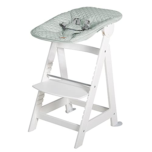 roba Seggiolone Evolutivo Born Up 2in1, Sdraietta roba Style Verde Ghiaccio Reclinabile, Fodera Impermeabile, Altezza Regolabile, Robusto e Resistente, Ergonomico, fino ai 70 kg, Legno Laccato Bianco : Prima infanzia