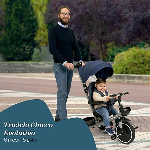 Chicco, Triciclo Bambini 4in1, Telaio in Metallo, Ruote in Gomma EVA, Cintura a 4 Punti, Maniglione Telescopico e Cappottina Rimovibili, Passeggino con Seduta Reversibile, Cestini, 6 mesi   5 anni : Sport e tempo libero