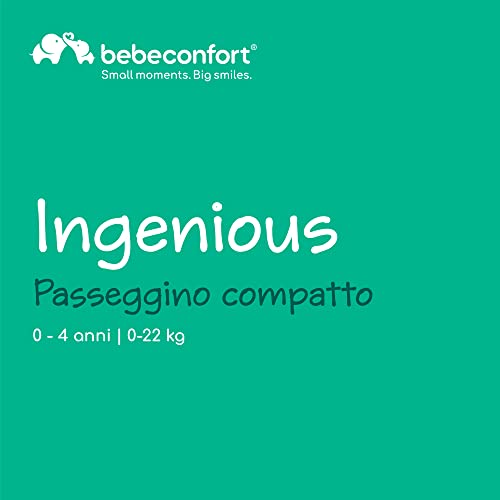 Bebeconfort Ingenious Passeggino leggero e compatto, reclinabile e pieghevole, seduta spaziosa, con corrimano e coprigambe, per bambini 0 4 anni (22 kg), Major Black : Prima infanzia