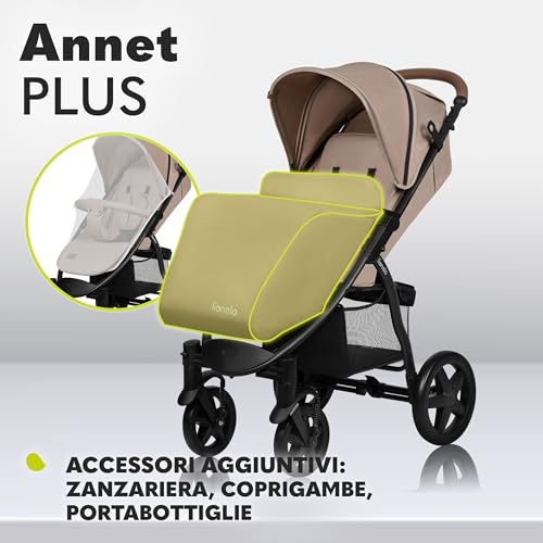 LIONELO Annet passeggino leggero pieghevole grigio regorabile con posizione sdraiata con ruote EVA cappottina XXL con zanzariera coprigambe portabibite fino 22 kg : Prima infanzia