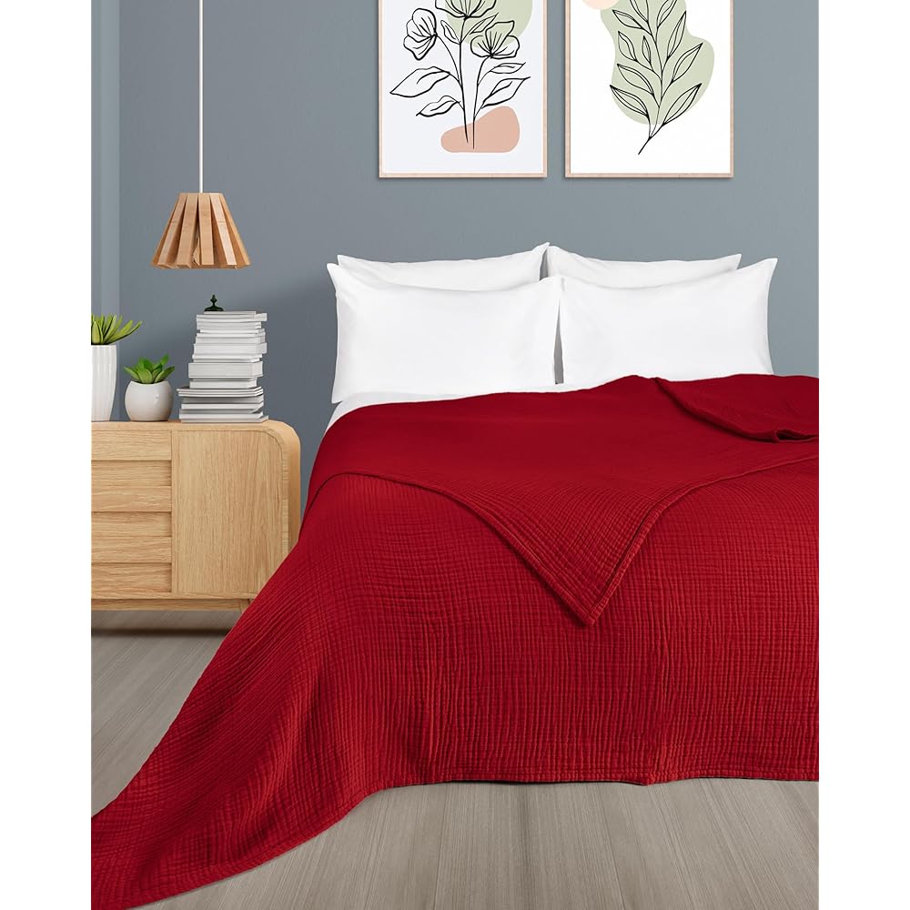 LAYNENBURG Premium Mousseline Couvre-lit 220 x 240 cm XXL - 100% Coton - Couverture en Coton Extra Doux pour se blottir, Couvre-lit, Couvre-canapé, Couvre-canapé (Bordeaux) : Cuisine et Maison