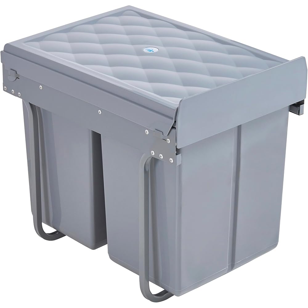 [en.casa] Poubelle Encastrable sur Rails Coulissants pour Cuisine Système de Tri sous Évier avec 2 Bacs de 20 litres Plastique Acier 48 x 34 x 42 cm Gris : Cuisine et Maison