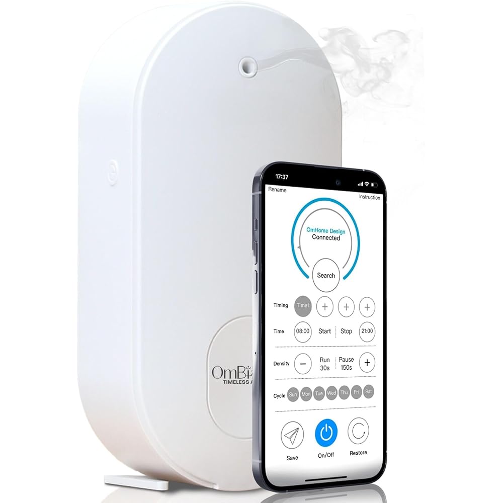 Ombiance Diffuseur d'Arômes et d'Huiles Essentielles | Puissance &amp; Bienfaits Dépassant Les Bougie Parfumées | Diffusion par Nebulisation | Contrôlé par Application Bluetooth, 300m³ Automatique : Hygiène et Santé