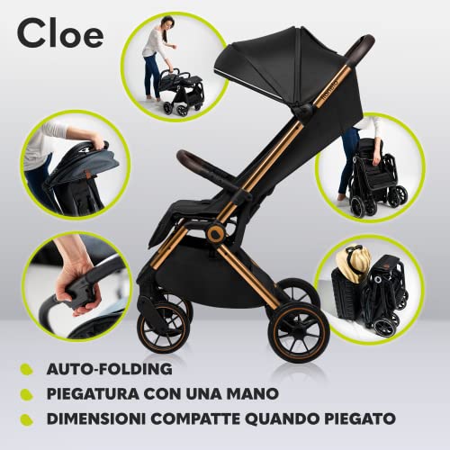 LIONELO Cloe Passeggino leggero e pieghevole per bambini da 0 fino a 22 kg, Schienale regolabile, Posizione nanna, Impermeabile, Cinture a 5 punti, Ruote XXL, Zanzariera, Portabicchieri (Nero) : Prima infanzia