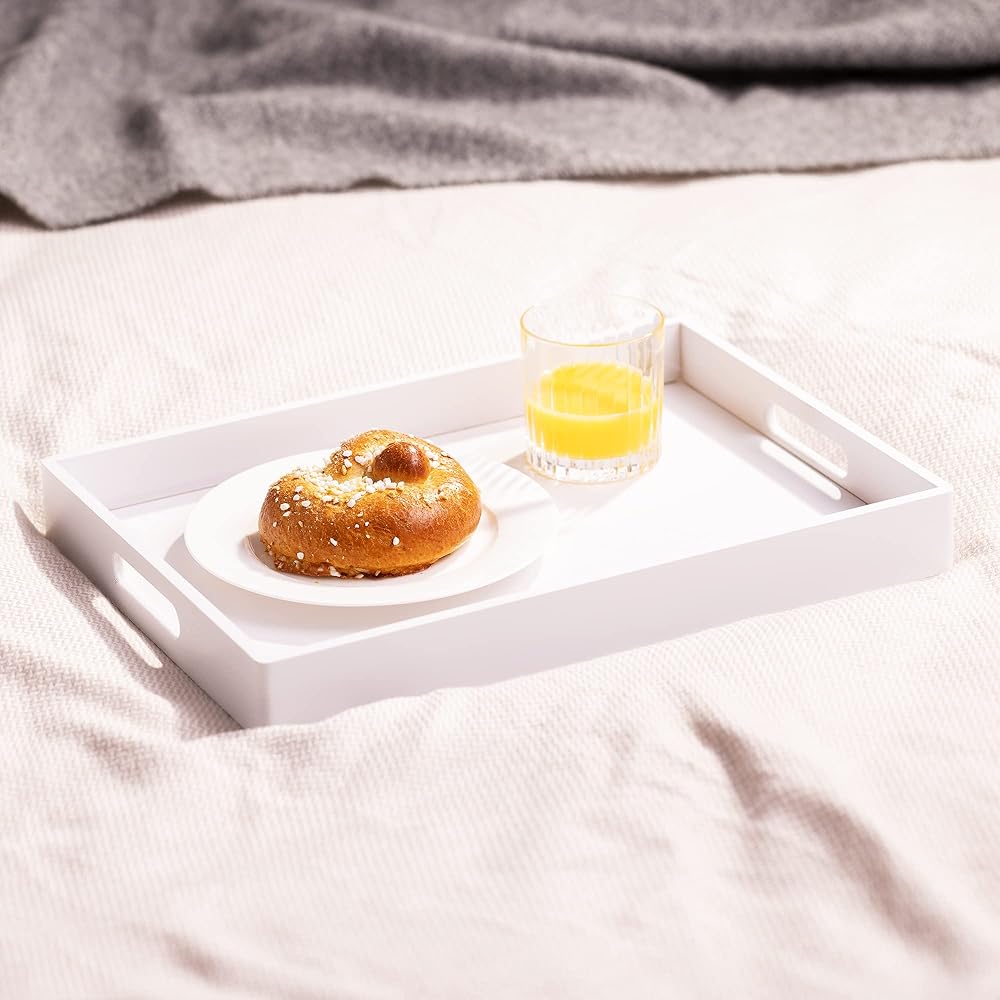 Navaris Plateau de service rectangulaire - Lot de 3x plateau rectangulaire en bambou avec 2 poignées - Plateau repas petit-déjeuner taille S M L : Cuisine et Maison
