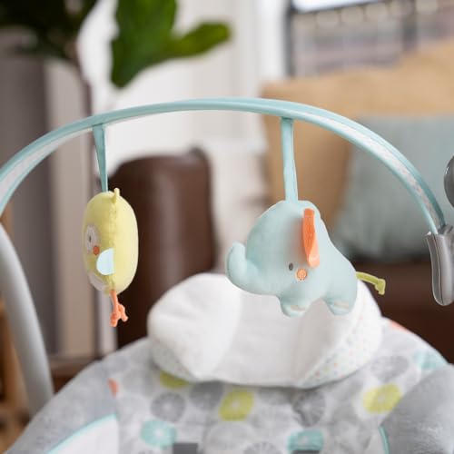 Ingenuity Altalena portatile Swing 'n Go Hugs and Hoots, 5 velocità di rotazione, 6 melodie rilassanti, barra giocattolo rimovibile, età neonatale  , grigio : Prima infanzia