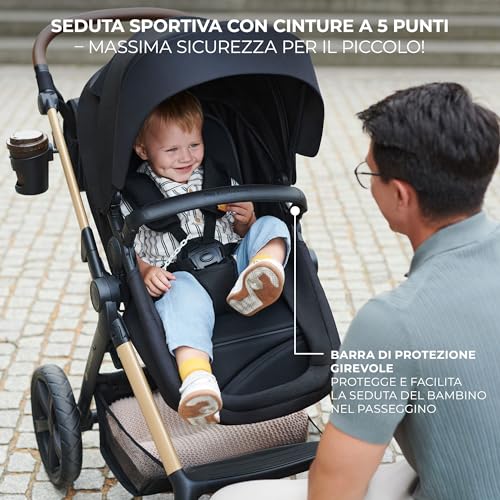 Kinderkraft MOOV2 Trio passeggino neonati 3 in 1 fino 26 kg, con Ovetto I SIZE 40 75 cm, Carrozzina reversibile fronte mamma e strada, Schienale regolabile, Ruote EVA, Grigio : Prima infanzia