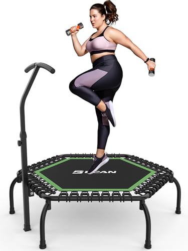BCAN Mini trampolino da 250 kg, diametro 123 cm, con manico in schiuma flessibile, regolabile in 3 posizioni, stabile e silenzioso, per bambini e adulti, allenamento indoor e giardino : Sport e tempo libero