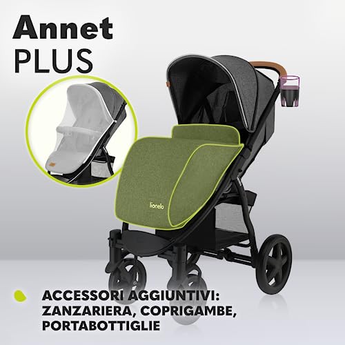 LIONELO Annet passeggino leggero pieghevole grigio regorabile con posizione sdraiata con ruote EVA cappottina XXL con zanzariera coprigambe portabibite fino 22 kg : Prima infanzia