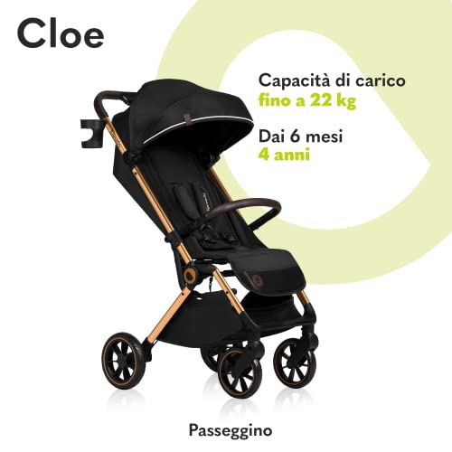 LIONELO Cloe Passeggino leggero e pieghevole per bambini da 0 fino a 22 kg, Schienale regolabile, Posizione nanna, Impermeabile, Cinture a 5 punti, Ruote XXL, Zanzariera, Portabicchieri (Nero) : Prima infanzia