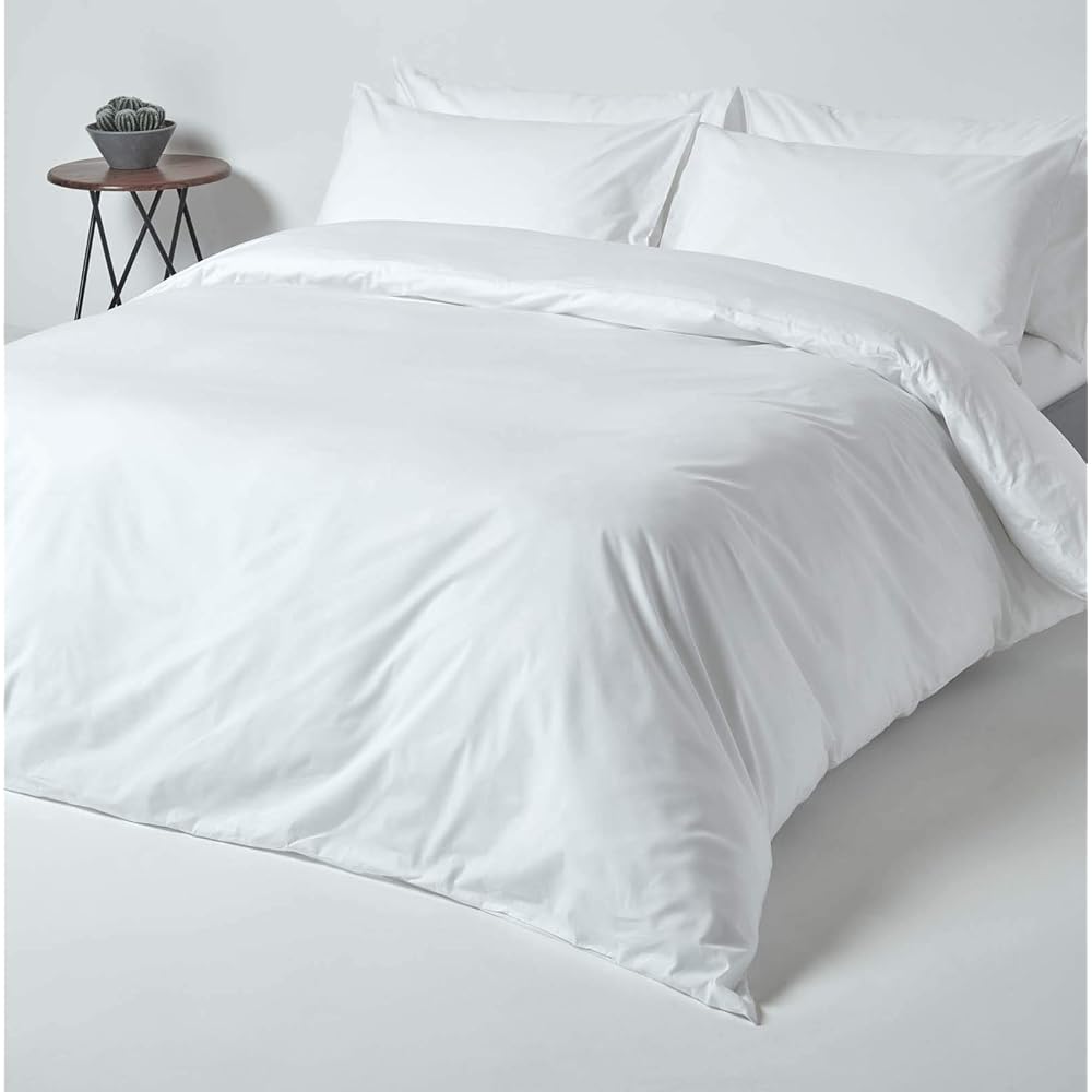 HOMESCAPES Parure de lit en 100% Coton égyptien 200 Fils, Housse de Couette 260x220 cm et 2 taies d'oreiller 50x75 cm, Coloris Blanc : Cuisine et Maison