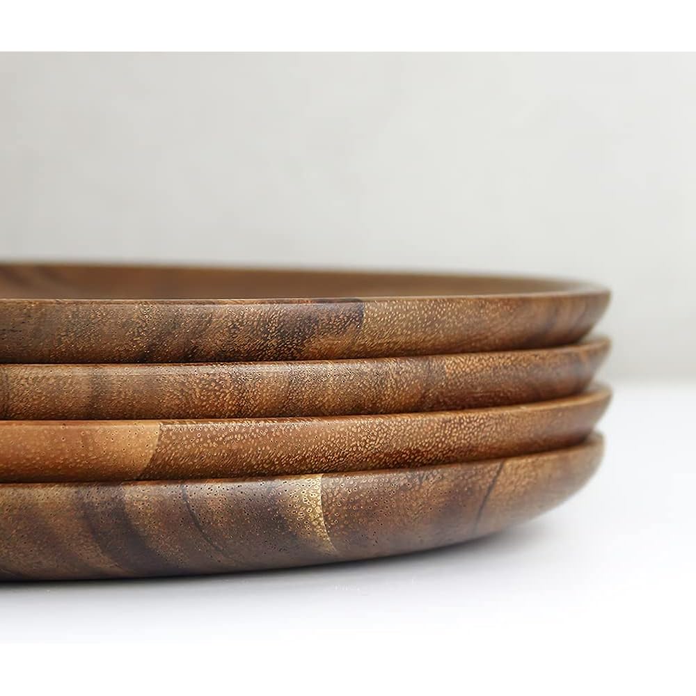 AOOSY Lot de 4 assiettes rondes en bois d'acacia, plateau de service ou plats de service entièrement naturels pour décoration de table, 25 cm, cadeau de pendaison de crémaillère : Cuisine et Maison