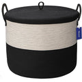 Echueuey Panier à linge en corde de coton XXXXL extra large avec couvercle 53,3 x 45,7 cm (l x H) - Panier de rangement épais et rigide pour le salon - 115 l - Noir : Cuisine et Maison