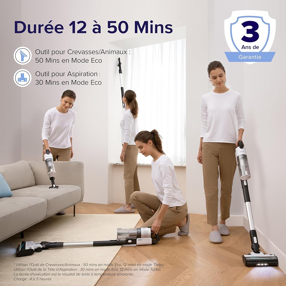 LEVOIT Aspirateur Balai sans Fil 4 en 1 Léger Anti-Enchevêtrement, jusqu'à 50 Mins, 5 Couches Filtre à 99,9%, Lumière LED, pour Les Poils d'animaux, Poussière, Sols Durs, Voitures, Balais Électriques : Cuisine et Maison