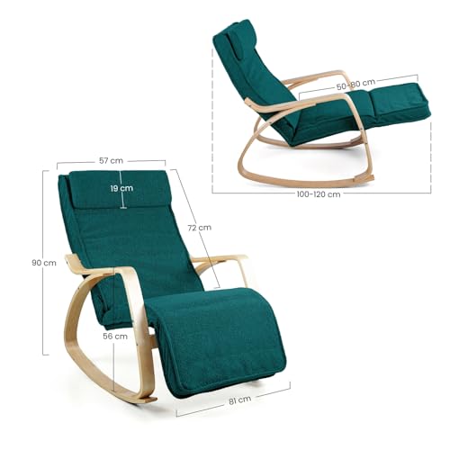 WeHome   Sedia A Dondolo Swing Amor Con Braccioli In Legno, Rocking Chair, Poltrona A Dondolo Con Poggiapiedi Regolabile, Poltrona Salotto, Poltrona Camera Da Letto (Bouclé, Petrolio) : Casa e cucina