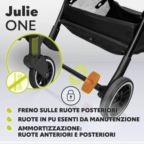 LIONELO Julie One Passeggino leggero e pieghevole da 0 mesi fino 22 kg Compatto con zanzariera, coprigambe, portabibite e borsa, Poggiapiedi regolabili e schienale alla posizione a sdraiata (Nero) : Prima infanzia