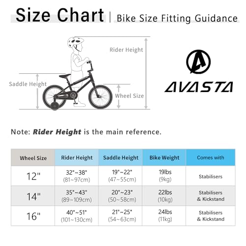 Avasta BMX 16 pouces pour enfant avec stabilisateurs, noir