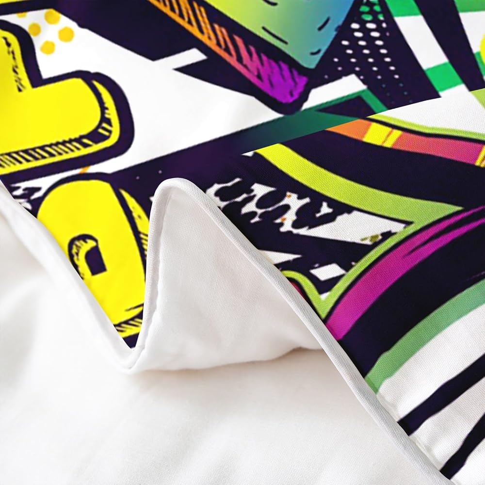 Homemissing Style de Graffiti Hippie 100% Coton Housse de Couette 200x200cm décoration Hip Hop Parure de lit Enfants 100% Coton Garçon Fille Teen Room Decor Motif de Graffiti Literie Set : Cuisine et Maison