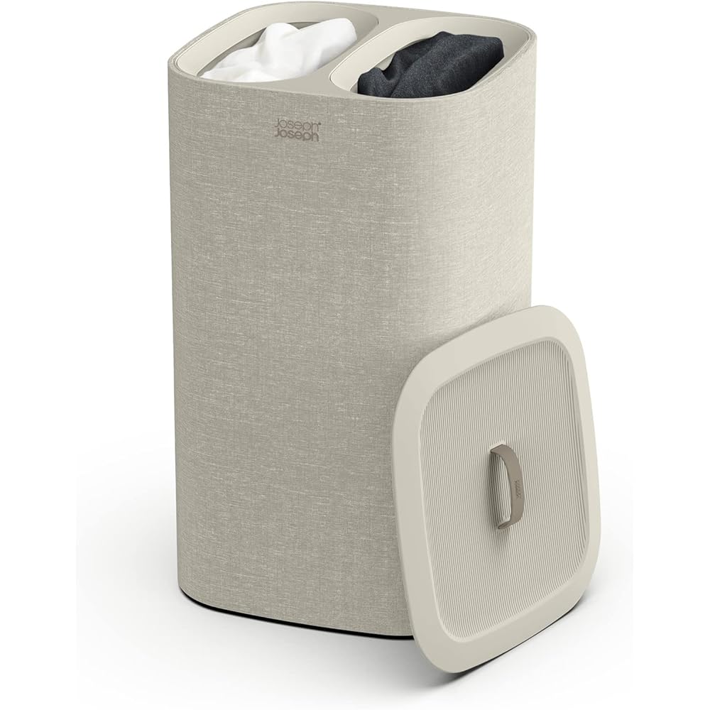 Joseph Joseph Tota- Panier de séparation du linge de 60 litres avec couvercle, 2 sacs de lavage amovibles avec poignées- Beige : Cuisine et Maison