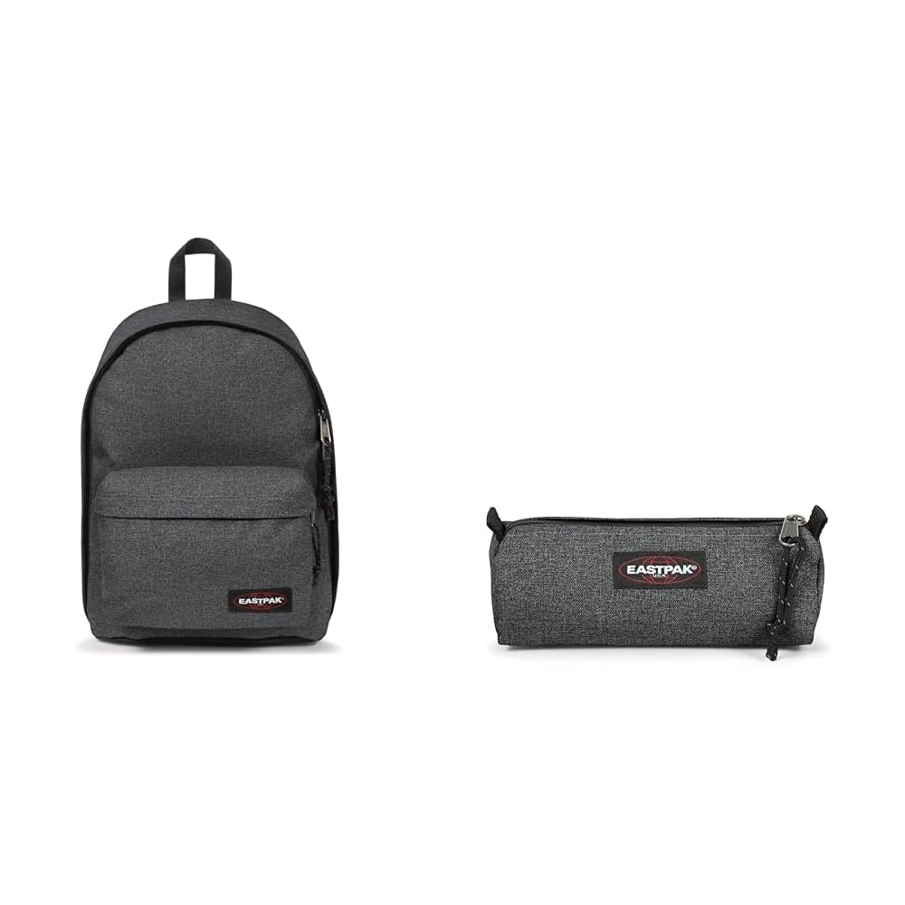 EASTPAK Out of Office Sac à dos, 44 cm, 27 L, Jean Noir &amp; Benchmark Single Trousse, 21 cm, Gris (Black Denim) : Mode