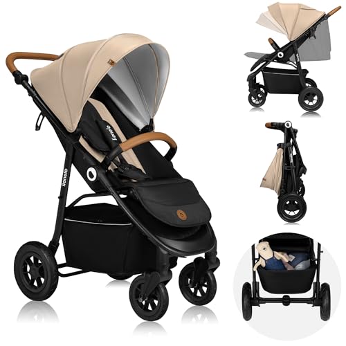 LIONELO NATT Passeggino compatto per bambini dalla nascita fino a 22 kg Pieghevole, Completa regolazione, Posizione sdraiata, Cinture 5punti, Grandi ruote Ammortizzazione, Cappottina XXL, Impermeabile : Prima infanzia