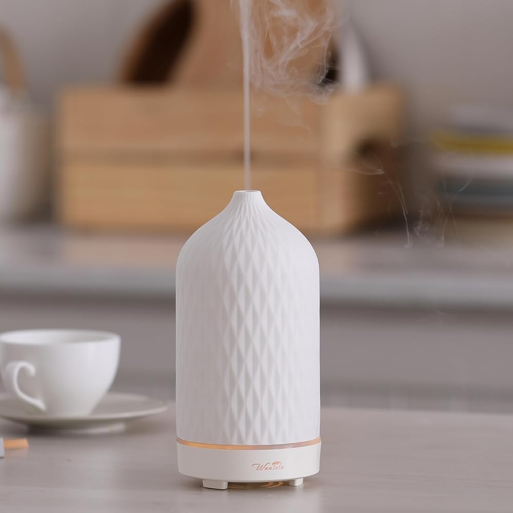 Wanlola Diffuseur d'huiles essentielles, diffuseur en céramique fabriqué à la main, diffuseur d'aromathérapie avec fonction d'arrêt automatique sans eau pour la maison, le bureau et la chambre : Cuisine et Maison