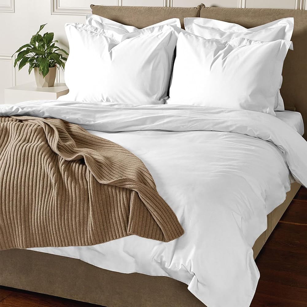 Pizuna Coton Luxueux Ensemble de Housses de Couette 200x200 cm 2 Personnes Blanc, Tissu de Satin de Coton à 800 Fils au Pouce carré Housse de Couette Respirante avec Fermeture à Boutons : Cuisine et Maison