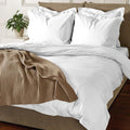 Pizuna Coton Luxueux Ensemble de Housses de Couette 200x200 cm 2 Personnes Blanc, Tissu de Satin de Coton à 800 Fils au Pouce carré Housse de Couette Respirante avec Fermeture à Boutons : Cuisine et Maison