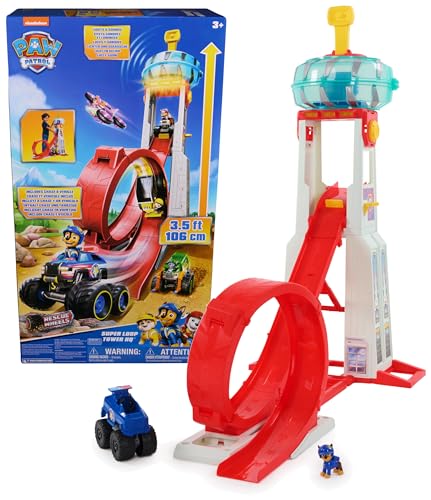 Paw Patrol: Squadra di Salvataggio Super Loop Tower HQ, con luci, Suoni, propulsore per Veicoli, Action Figure e Veicolo Giocattolo di Chase, Giocattoli per Bambini e Bambine da 3 Anni in su : Giochi e giocattoli
