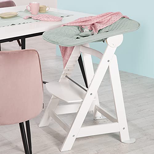 roba Seggiolone Evolutivo Born Up 2in1, Sdraietta roba Style Verde Ghiaccio Reclinabile, Fodera Impermeabile, Altezza Regolabile, Robusto e Resistente, Ergonomico, fino ai 70 kg, Legno Laccato Bianco : Prima infanzia