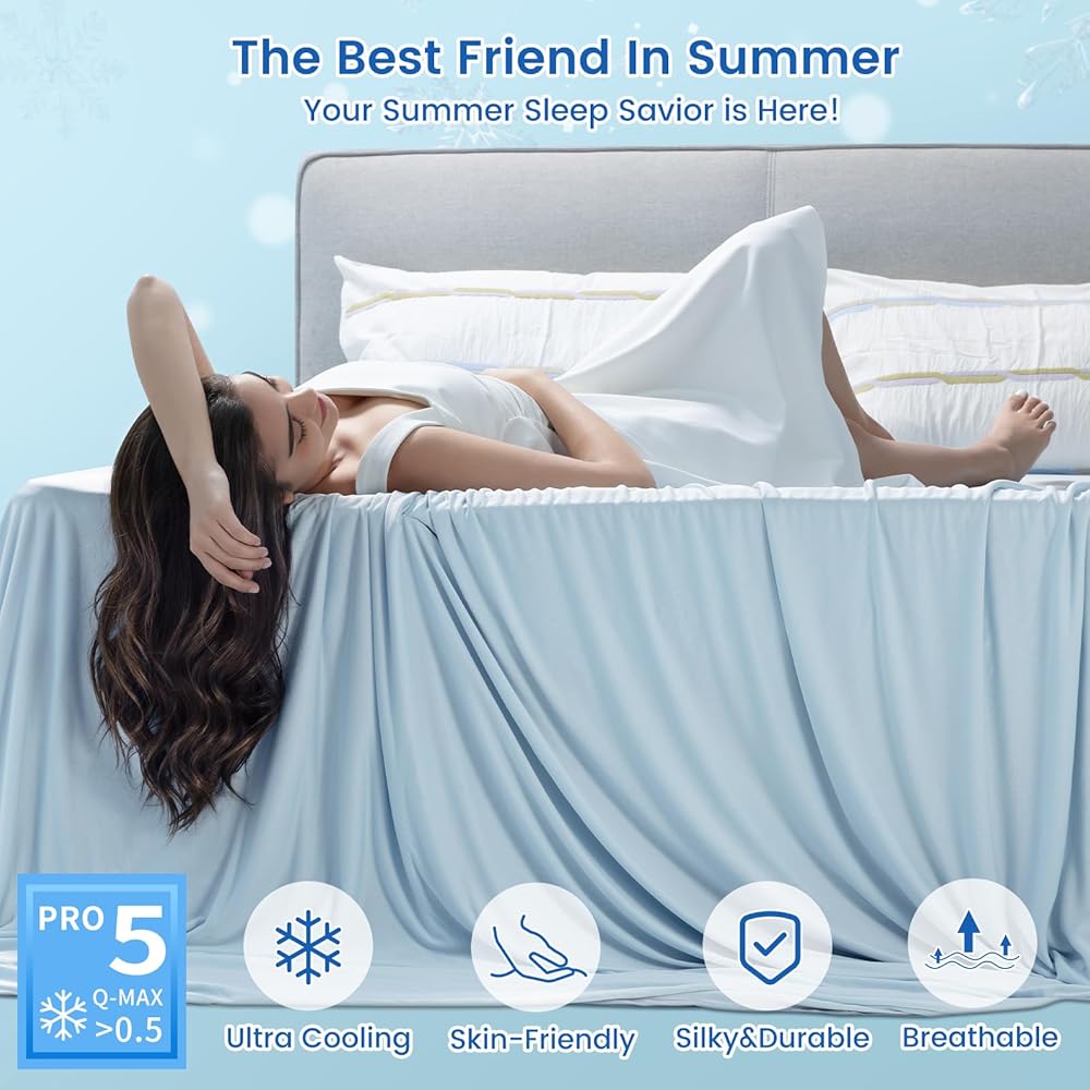 PHF Arc-Chill Q-Max > 0,5 Couverture rafraîchissante double face pour les dormeurs chauds Bleu glacier 220 x 240 cm : Cuisine et Maison