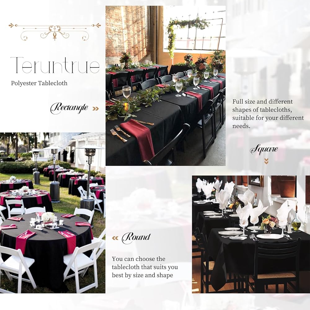 Teruntrue Lot de 6 Nappe Rectangulaire Noire Tissu 153 x 260cm, Lavable Nappes Rectangulaire pour Tables 6 Pieds, Nappe en Polyester pour Fête Mariage Buffet Camping Restaurant : Cuisine et Maison