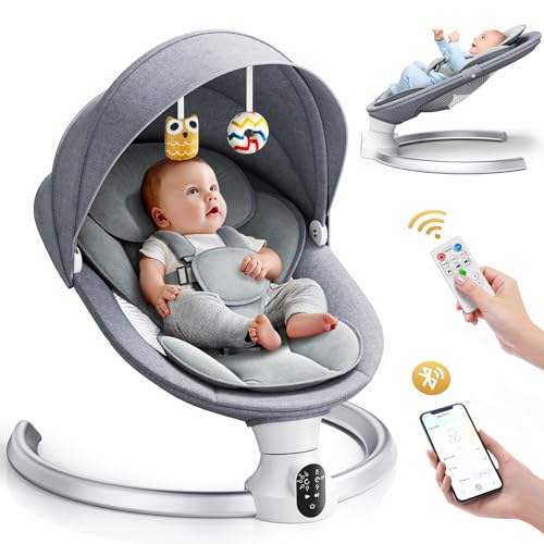 Ixdregan Operazione APP Sdraietta Neonati, Imbracatura a 5 Punti Migliorata Altalena Neonato Elettrica con 3 Timer, 5 Velocità di Altalena, Sdraietta Neonati Bluetooth Imbottita Morbida 0 9kg (Grigio) : Prima infanzia