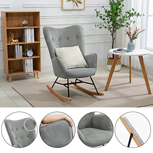 MEUBLE COSY Sedia a Dondolo con braccioli e Seduta Imbottita per Soggiorno, Camera da Letto, Struttura in Metallo e Base in Legno, Tessuto, Grigio Chiaro, 66x84x97 cm : Casa e cucina