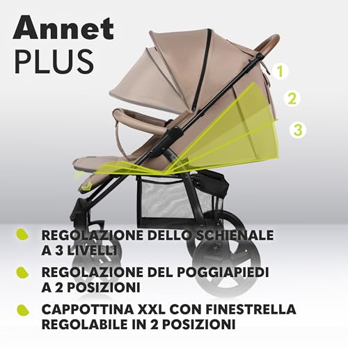 LIONELO Annet passeggino leggero pieghevole grigio regorabile con posizione sdraiata con ruote EVA cappottina XXL con zanzariera coprigambe portabibite fino 22 kg : Prima infanzia