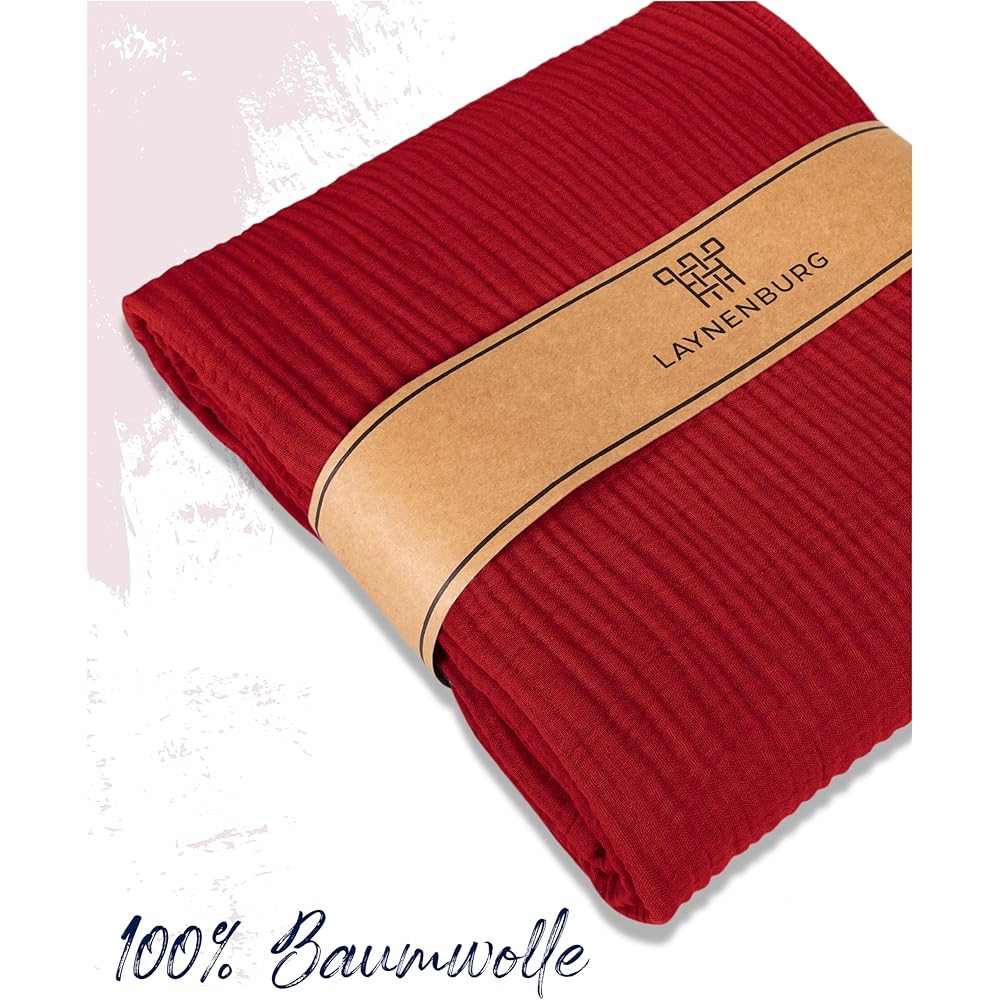 LAYNENBURG Premium Mousseline Couvre-lit 220 x 240 cm XXL - 100% Coton - Couverture en Coton Extra Doux pour se blottir, Couvre-lit, Couvre-canapé, Couvre-canapé (Bordeaux) : Cuisine et Maison