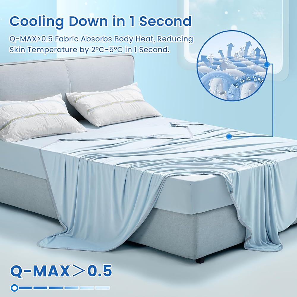 PHF Arc-Chill Q-Max > 0,5 Couverture rafraîchissante double face pour les dormeurs chauds Bleu glacier 220 x 240 cm : Cuisine et Maison