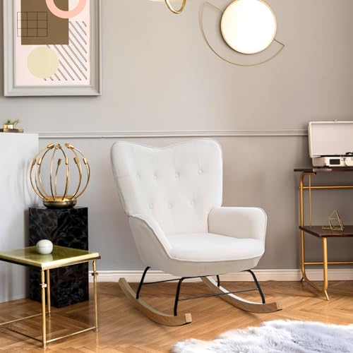 HollyHOME Poltrona a Dondolo Sedia a Dondolo Relax Poltrona Poltrona Salotto, Velluto Poltrona Camera da Letto Poltrona da Lettura con Braccioli, Beige : Casa e cucina