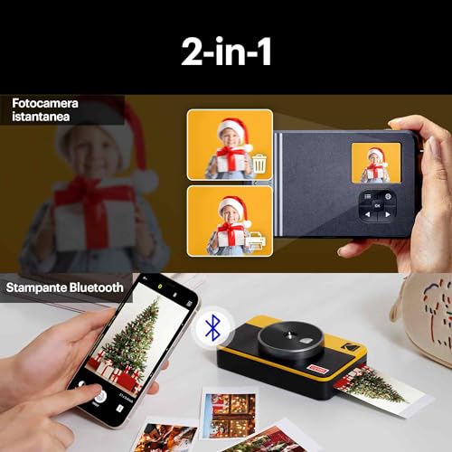 KODAK Mini Shot 2 Retro Regalo di Natale 4PASS 2 in 1 Fotocamera istantanea e stampante fotografica portatile (5,3 x 8,6 cm)   confezione regalo con 60 fogli, bianco : Elettronica