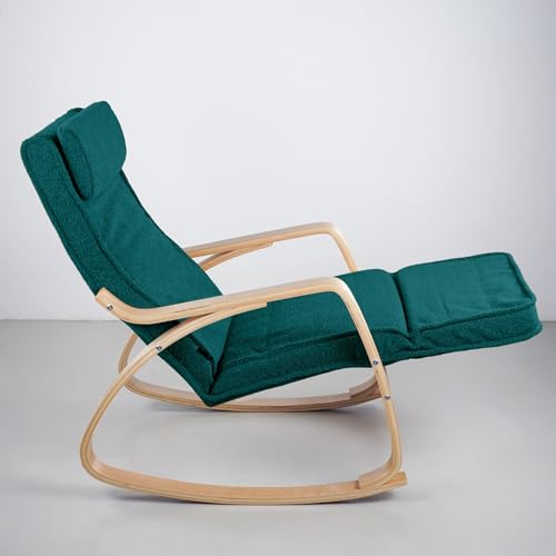 WeHome   Sedia A Dondolo Swing Amor Con Braccioli In Legno, Rocking Chair, Poltrona A Dondolo Con Poggiapiedi Regolabile, Poltrona Salotto, Poltrona Camera Da Letto (Bouclé, Petrolio) : Casa e cucina