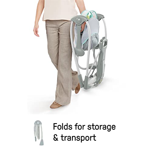 Ingenuity Altalena portatile Swing 'n Go Hugs and Hoots, 5 velocità di rotazione, 6 melodie rilassanti, barra giocattolo rimovibile, età neonatale  , grigio : Prima infanzia