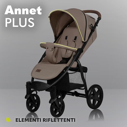 LIONELO Annet passeggino leggero pieghevole grigio regorabile con posizione sdraiata con ruote EVA cappottina XXL con zanzariera coprigambe portabibite fino 22 kg : Prima infanzia