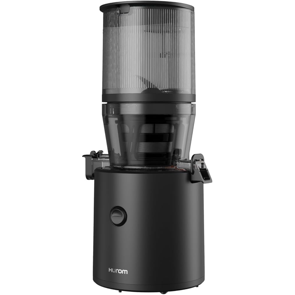 HUROM | Extracteur de jus |Extracteur à Jus de Fruits et Legumes | H320N | Presse à Froid | Moteur silencieux | Facile à nettoyer | Méga trémie intelligente | 2L | 200 Watt | Sans BPA | Noir : Cuisine et Maison