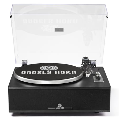ANGELS HORN Giradischi Vinile Bluetooth | Giradischi Hi Fi a 2 velocità con altoparlanti integrati | Include preamplificatore Phono &amp; Cartuccia magnetica AT 3600L | Edizione classica nera : Strumenti Musicali