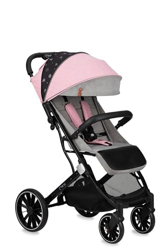 MoMi ESTELLE LIGHT PLUS Passeggino a partire da 6 mesi (fino a 22 kg), pieghevole con cintura di sicurezza a 5 punti, cestino porta spesa e funzione di apertura, manico telescopico per il traino : Prima infanzia