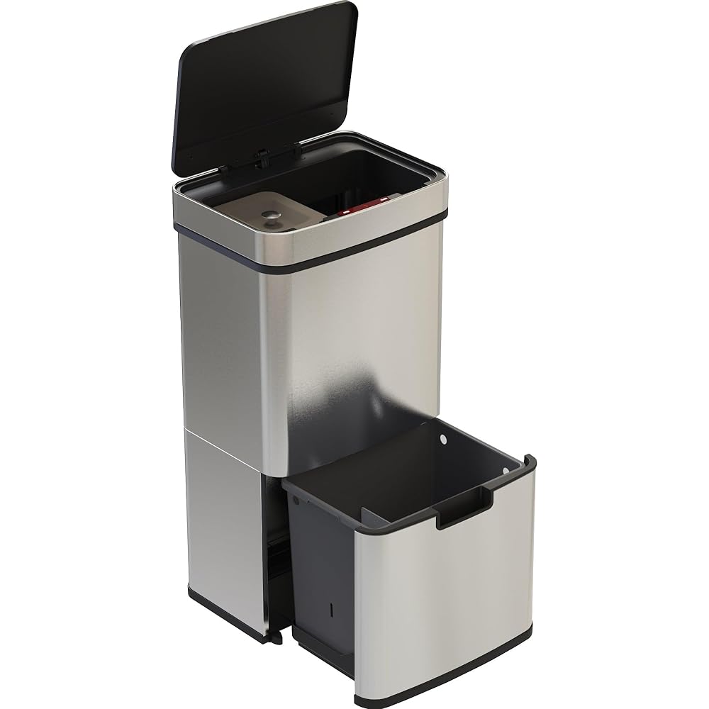Poubelle De Cuisine Automatique Tri Sélectif Double Compartiment 75l NARVIK En Acier Inox Recyclage Grande Capacité Et Poubelle De Table 3l : Cuisine et Maison