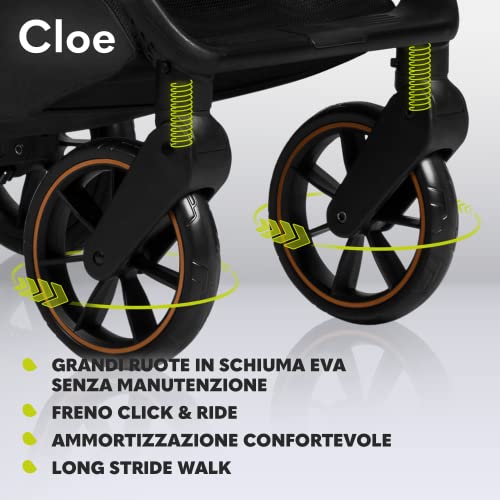 LIONELO Cloe Passeggino leggero e pieghevole per bambini da 0 fino a 22 kg, Schienale regolabile, Posizione nanna, Impermeabile, Cinture a 5 punti, Ruote XXL, Zanzariera, Portabicchieri (Nero) : Prima infanzia