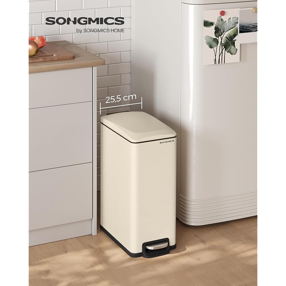SONGMICS Poubelle à Pédale 48L Acier Beige Sable
