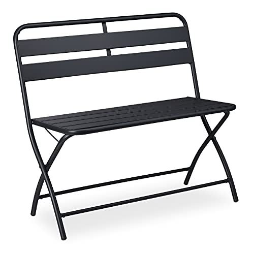 Relaxdays Panca da Esterno, Pieghevole, 2 Posti, Panchina da Giardino, Arredamento Balcone, Ferro, 83,5x90x49 cm, Grigio, Acciaio, 1 pz : Giardino e giardinaggio