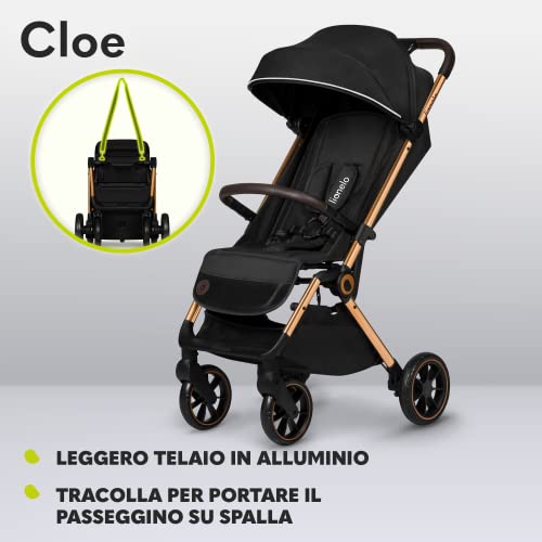 LIONELO Cloe Passeggino leggero e pieghevole per bambini da 0 fino a 22 kg, Schienale regolabile, Posizione nanna, Impermeabile, Cinture a 5 punti, Ruote XXL, Zanzariera, Portabicchieri (Nero) : Prima infanzia